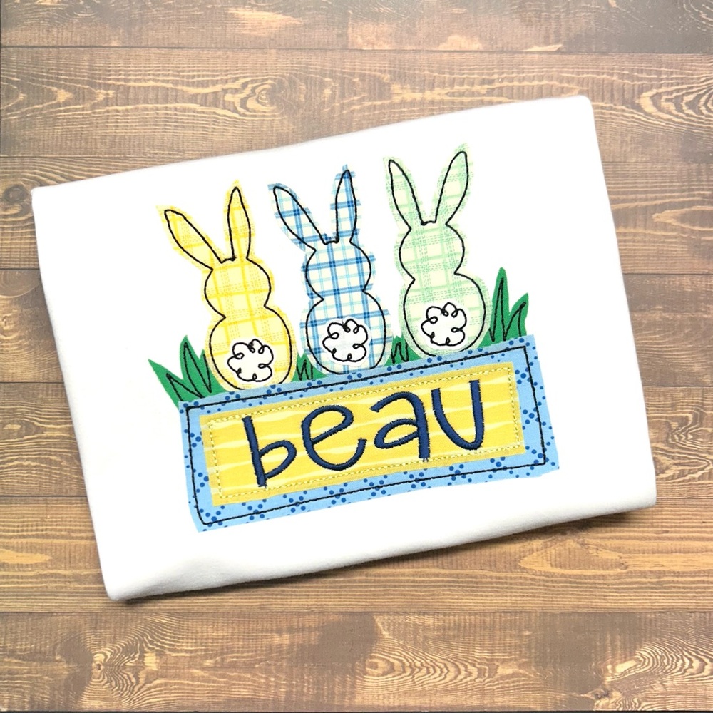 Applique Bunny Easter Shirt Custom made to order girl/boy